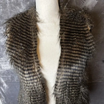 Jack Faux Fur Vest Womens XS Brown Black Lined Open Front Festival Event - Image 1 of 4