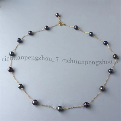 Impresionante Collar Estación Perla Mar del Sur Negro Natural Genuino 18 pulgadas 5-6 mm Foto 1 de 4