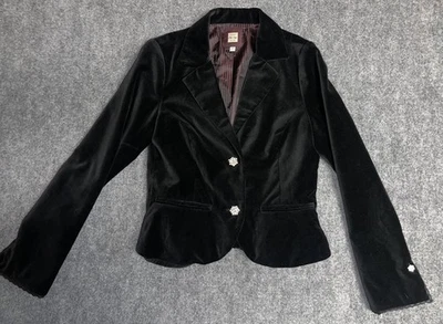 Old Navy 复古黑色天鹅绒西装外套 M 码带水钻和蕾丝细节 Y2K  — 第 1/4 张图片