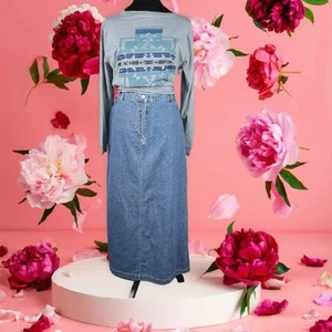 VTG Original TY Wear Denim Maxi Skirt With Back Slit Full Length Size 16 - Picture 1 of 11