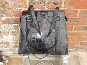 Mulberry vintage black mock croc leather shoulder bag handbag tartan lining - Picture 1 of 15