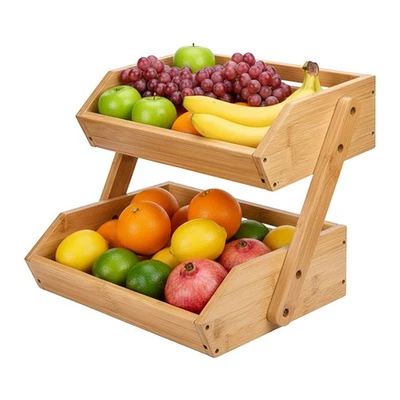 Obst Etagere Gemüsekorb Obsthalter Obstschüssel Obstteller Orangenkorb Bambus - Bild 1 von 4