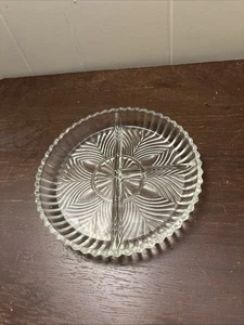 Vintage Clear Glass Round Three Section Relish Condiment Serving Plate 7.25” - Picture 1 of 1