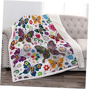 Butterfly Colorful Blanket Smooth Soft Print Sherpa Throw-50"x60" Butterfly1 - Picture 1 of 7