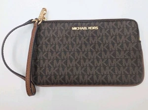Michael Kors Jet Set Travel Brown Logo Wristlet Wallet Phone Case - Picture 1 of 9