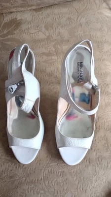 Michael Kors White Genuine Leather Stiletto Sandals Side Zipper Size 10 Worn 1X - Image 1 of 4