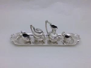 Elizabeth II 1973 Sterling Silver 5pc Miniature Fluted Tea Set Hallmarked London - Picture 1 of 12