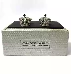 Crown Cufflinks British Royal Crown Design Cuff Links in Gift Box Wedding Gift - Picture 1 of 5