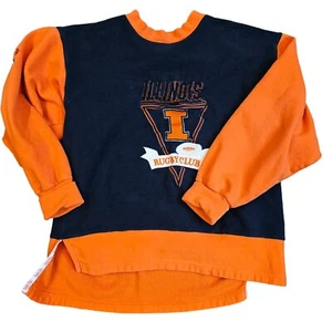 Vintage 90s Fighting Illini Rugby Club Football Crewneck M Blue DSJ 96 Boxy - Picture 1 of 13