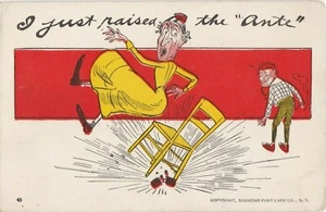 Postkarte I Just Raised The Ante Comic schelmischer Jungen Damenstuhl unverpostet  - Bild 1 von 2