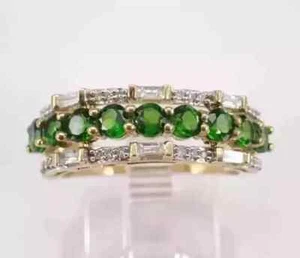2Ct Round Cut Simulated Emerald Diamond Eternity Ring 14K Yellow Gold Plated - Picture 1 of 5