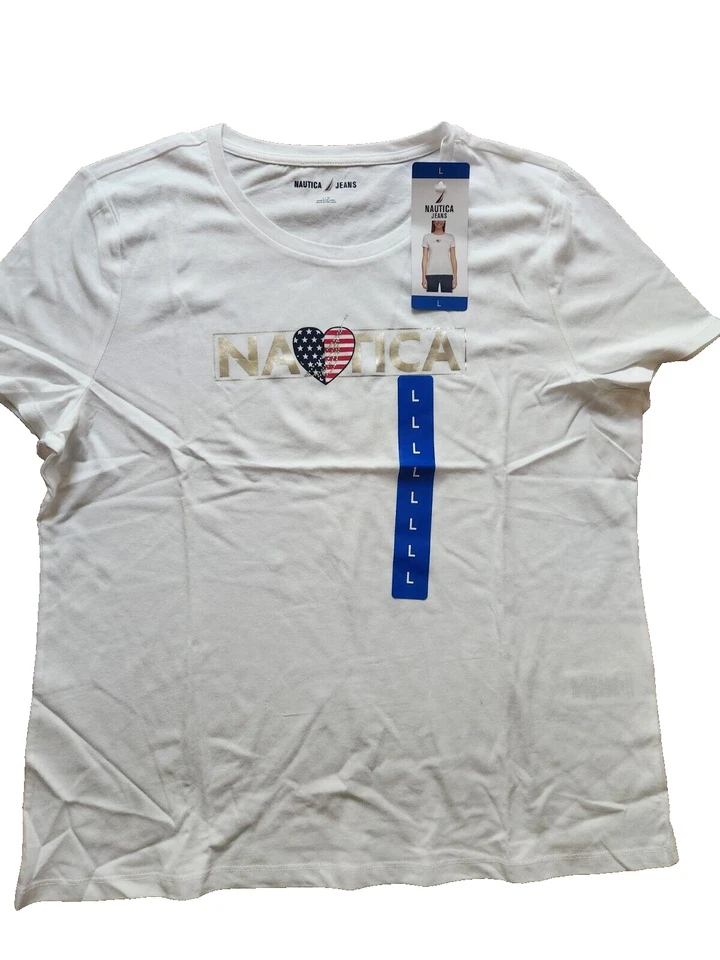 Camiseta para mujer Nautica Top manga corta brillante grande blanca nueva. Foto 1 de 4