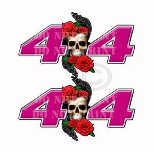 PINK Skulls And Roses 4X4 NO OFFROAD Decal Sticker Truck SR901NOR 2Pk 13" Wide - Picture 1 of 3