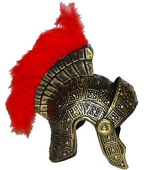 Elmo romano dorato piumato rosso effetto martellato soldati via Crucis - Immagine 1 di 1
