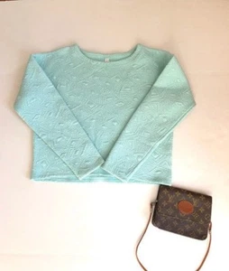 Women's Xhilaration Light Blue Geometric Print Textured Crew Neck Sweatshirt - Picture 1 of 4