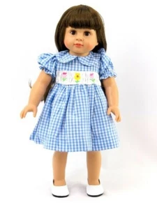 18-Inch Doll Clothes Dress 1940's Blue White Embroidered Flower Fit AG Dolls - Picture 1 of 2