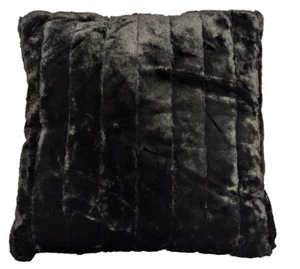 Black Faux Fur Channeled Stripe Very Soft Decorative Euro Size Pillow 24 x 24 - Picture 1 of 3