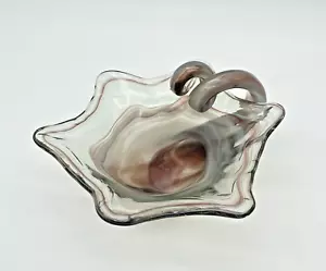 Hand Blown Art Glass Cornucopia Purple Swirl Sooner Arklahoma Bowl Mid Century - Picture 1 of 14