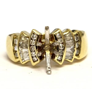 18k Gelbgold 0,59ct Baguette Rund VS1 G Halbfassung Diamant Verlobungsring 8g - Bild 1 von 6