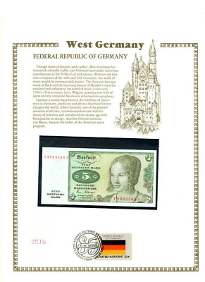 West Germany Replacement Banknote 1980 5 Mark P-30r UNC w/FDI UN FLAG Prefix Y - Image 1 of 3