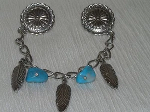 Vintage gestempelte Südwest Kreise mit geschnitzten Silberfedern & Türkis - Bild 1 von 3