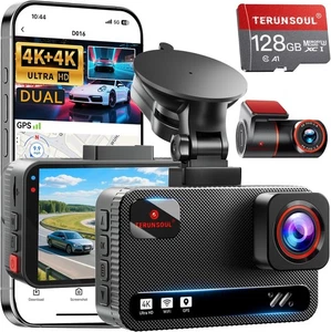 TERUNSOUl 4K+4K Dash Cam Front and Rear, 5.8GHz WiFi, Built-in GPS, G-Sensor - Picture 1 of 9