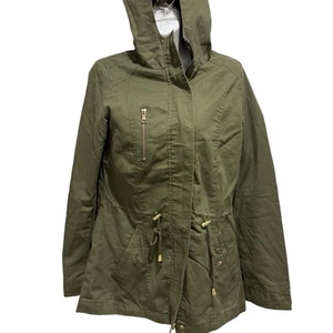 MISS LONDON Damen Anorak Kordelzug Jacke grün Kapuze Baumwolle Utility Small - Bild 1 von 13