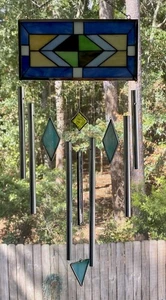 VTG Handmade Stained Glass Wind Chime Multicolor Craftsman-Like Geometric Design - Picture 1 of 11