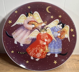 Vtg Stouffer Pilgrim Art Glass 13" Platter Plate 3 Angelic Cats w/ Instruments - Picture 1 of 8