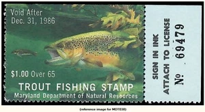 D2K Maryland Trout Stamp 1986 $1.00 Senior - Picture 1 of 1