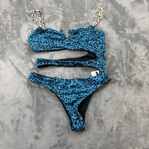 Blue Life One Piece Swimsuit Womens Large Leopard Cutout Monokini Chain Strap - Picture 1 of 11