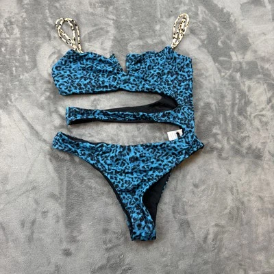 Traje de baño Blue Life de una pieza para mujer grande con corte de leopardo con correa de cadena Monokini Foto 1 de 4