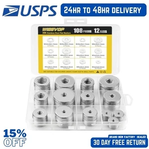 108Pcs Rondelle Piatte in Acciaio Inox 304, Rondelle Parafango Assortimento Kit 12 Misure - Foto 1 di 4