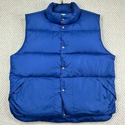 Vtg LL Bean Puffer Vest Men 2XL Tall Blue Goose Down Snap Quilted Packable Pouch - Image 1 of 4