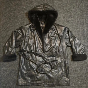 Vintage 90er Wilsons Leder 100% Leder Trenchcoat mit Kapuze - Bild 1 von 4