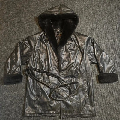 Vintage 90s Wilsons Leather 100% Leather hooded trench coat - Image 1 of 4