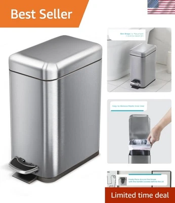 Elegant 5-Liter Stainless Steel Wastebasket with Hands-Free Step Pedal Operation - Image 1 of 4