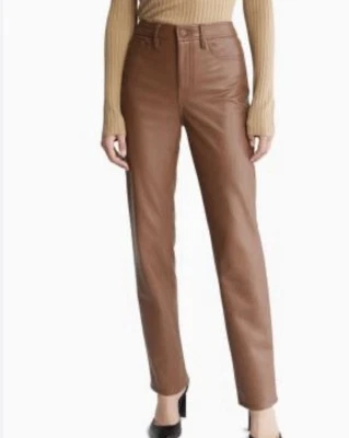 Calvin Klein Faux Brown Leather Pants Size 8 - Image 1 of 4