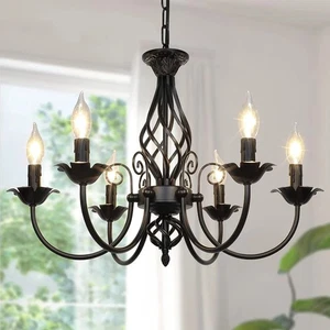 6-Light Farmhouse Candle Chandelier for Living Room, Rustic Industrial Pendant C - Picture 1 of 7