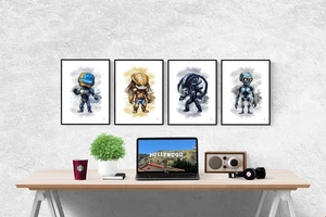 Robocop Alien Terminator Aquarell 4er Set Drucke Bilder Wandbilder Poster - Bild 1 von 5