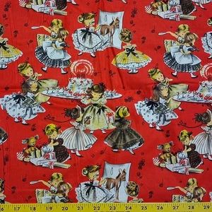 BTY Kids at Play II Party Game Red Cotton Fabric By The Yard - Picture 1 of 2