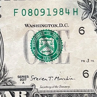 August 9, 1984 (08091984) One Dollar Fancy Serial Number Birthday Note - Image 1 of 3