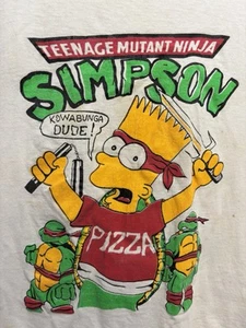 Vintage Bart Simpson Shirt Cartoon Men’s Size Medium TMNT Turtles Mash-Up White - Picture 1 of 11