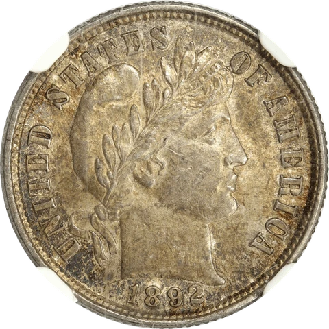 1892 Barber Dime 10c, NGC MS 62 CAC Cover