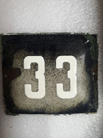 Vtg Number 33 Enamel Sign Porcelain Blue House Door Street Plate Metal Tin Cover