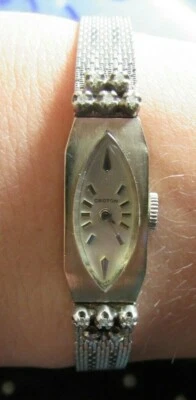 Reloj pulsera croton mujer oro blanco 14k con 10 diamantes correa ajustable art deco Foto 1 de 4