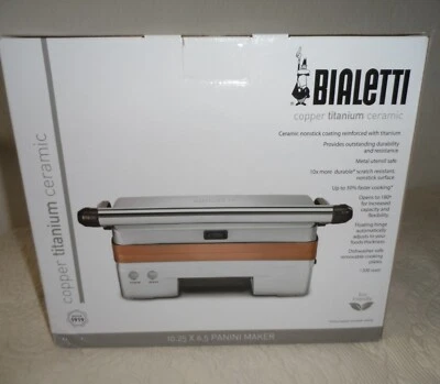 Bialetti Panini Maker Grill Griddler Ceramic Copper Titanium Coating 10x6.5 - Image 1 of 4