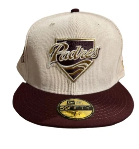 San Diego Padres New Era 59FIFTY Corduroy Beige Maroon Hat Cap 7 3/4 New - Picture 1 of 9
