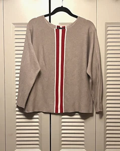 INC International Concepts Women Pullover Tan Red Striped Sweater Size XL - Picture 1 of 5