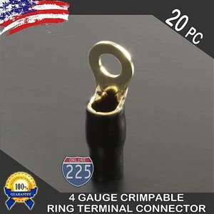 Terminales de anillo de oro calibre 20x 4 AWG cable prensado botas negras - perno de 5/16" EE. UU. - Imagen 1 de 1